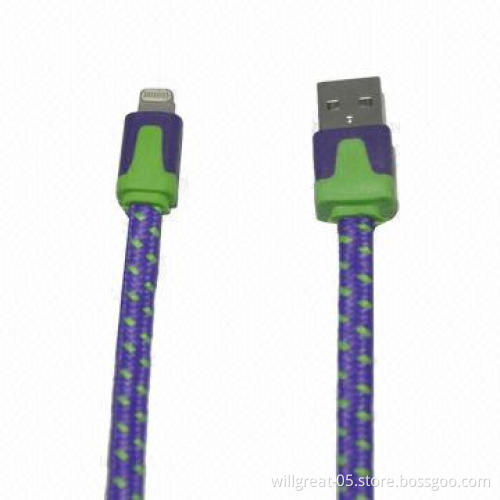 Flat fabric cable for iPhone 5/5c/5s, charging and sync, 10 colors available